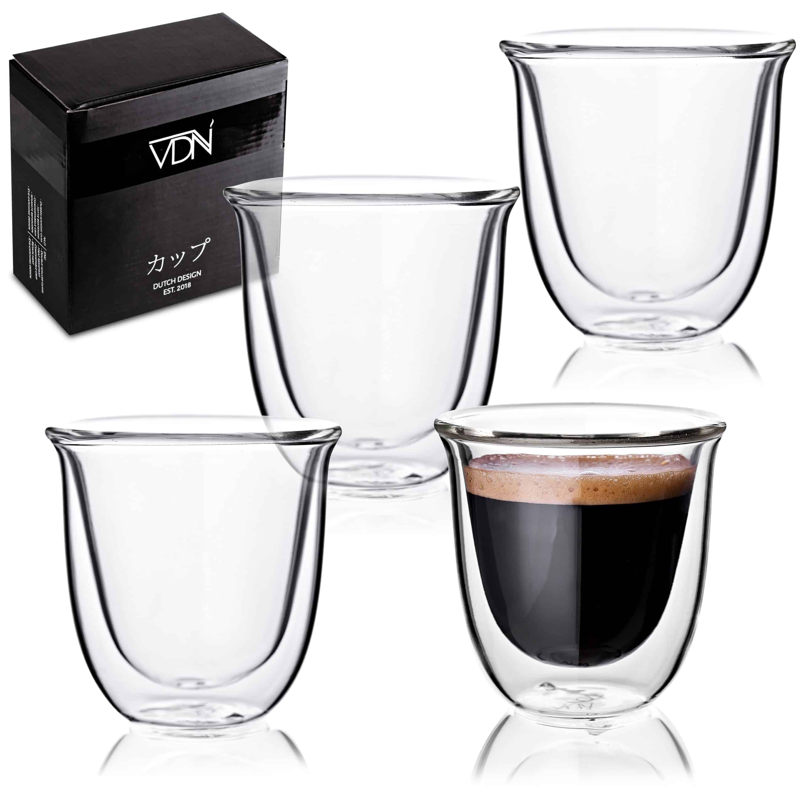 bidden Maand ambulance Dubbelwandige glazen espresso - 70 ML - Set van 4 - VDN